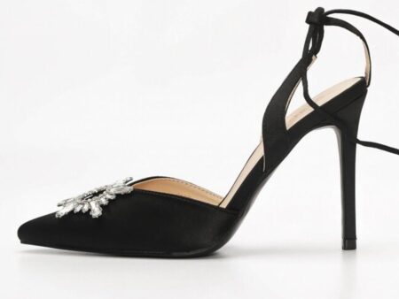 Γόβες Σατέν Open Heel με Διακοσμητική Αγκράφα