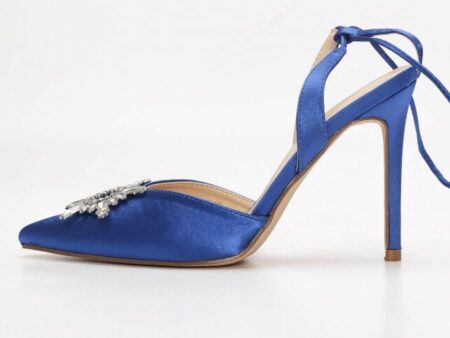 Γόβες Σατέν Open Heel με Διακοσμητική Αγκράφα Μπλέ