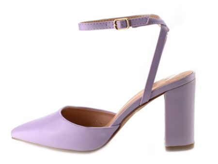 Γόβες Μυτερές Open Heel με Μπαρέτα Μωβ