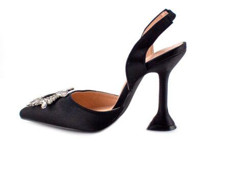 Γόβες Σατέν με Ιδιαίτερο Τακούνι & Πέτρες Μαύρες