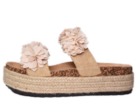 Παντόφλα Flatform Με Διακοσμητικά Λουλούδια