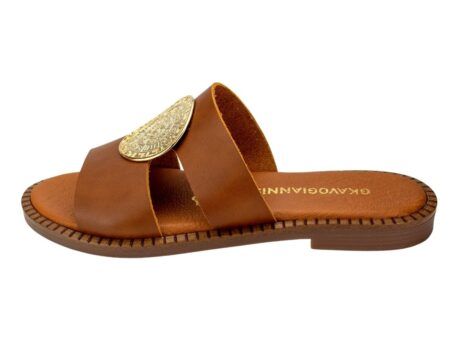 Flat Δερμάτινα Σανδάλια με Διακοσμητική Αγκράφα