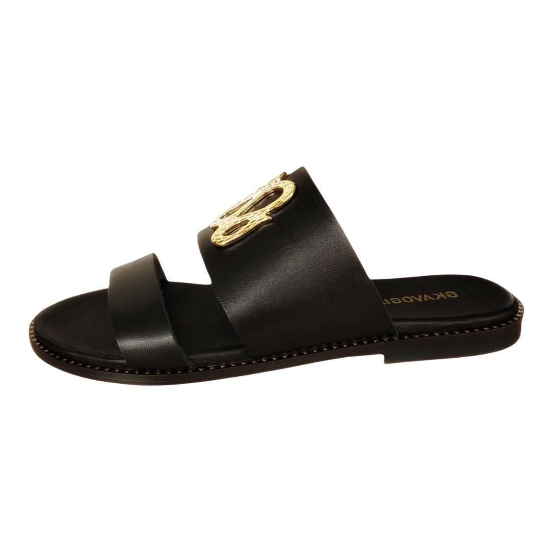 Flat Δερμάτινα Σανδάλια Μαύρα