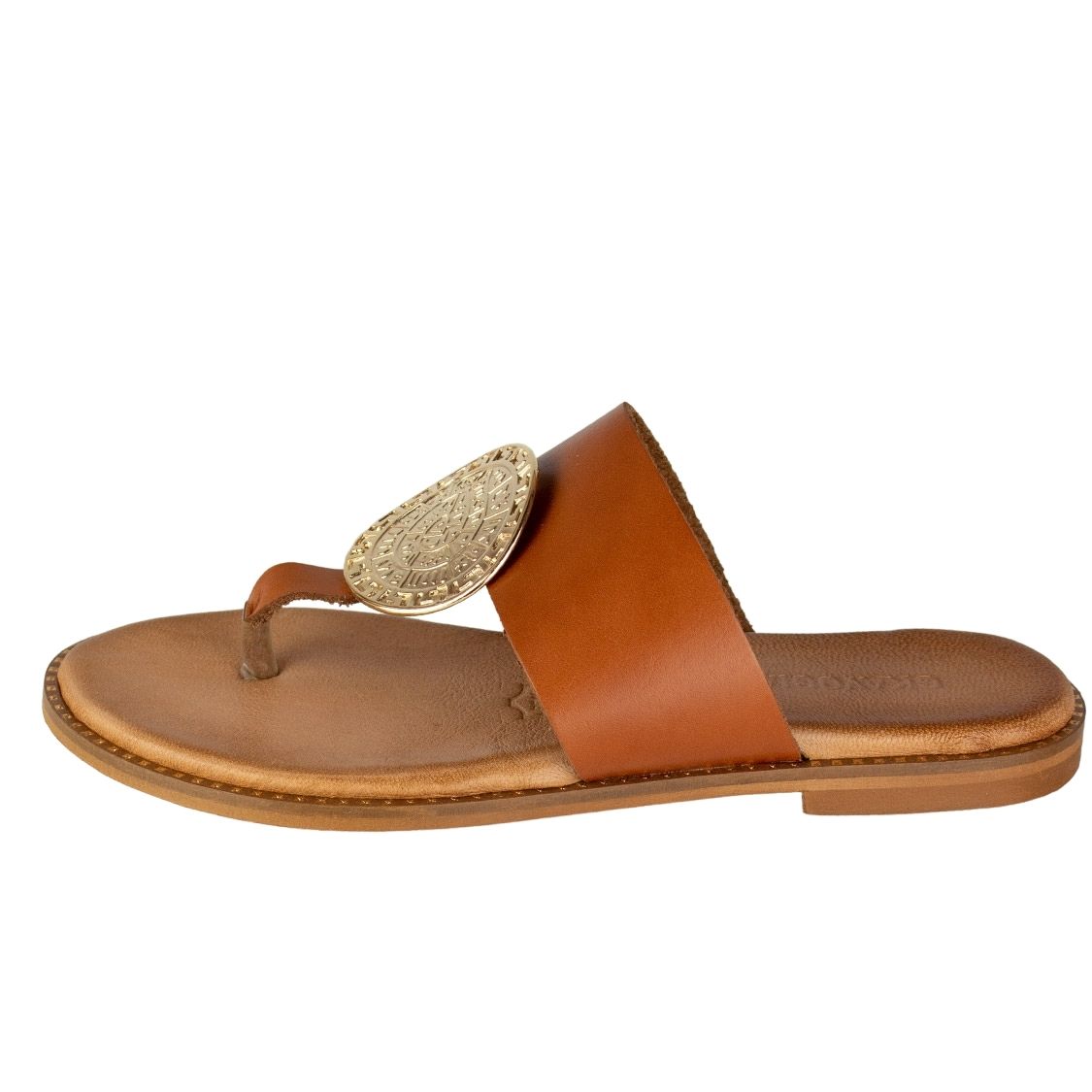 Flat Δερμάτινα Σανδάλια με Μεταλλικό διακοσμητικό