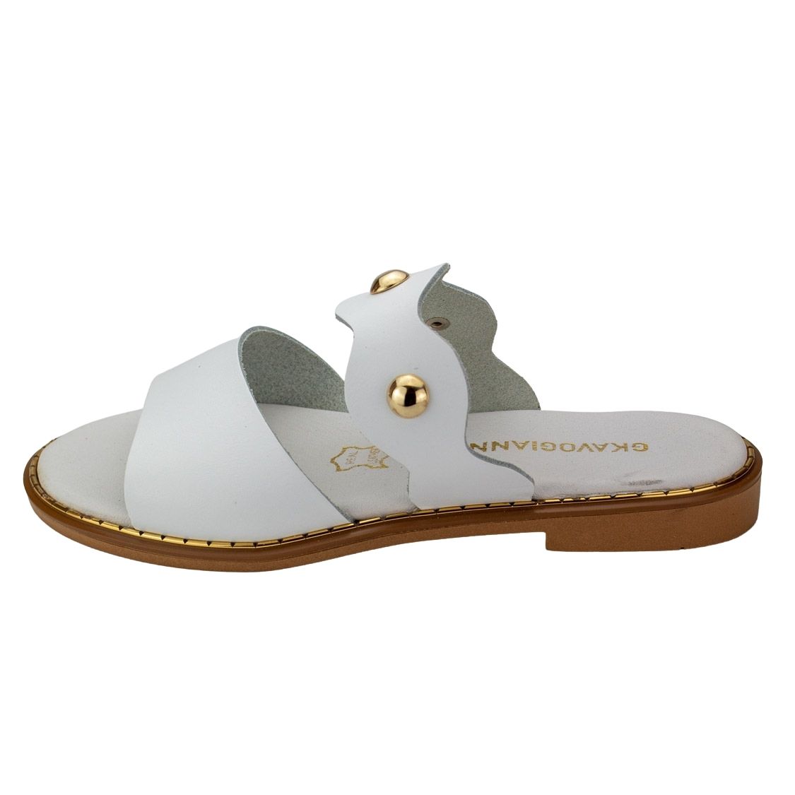 Flat Δερμάτινα Σανδάλια Λευκά
