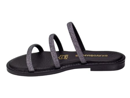 Δερμάτινα Flat Σανδάλια με Strass Μαύρα | Δερμάτινα Σανδάλια | Bngshoes.gr
