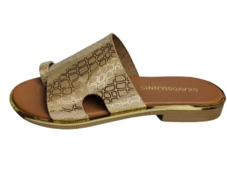 Δερμάτινο Σανδάλι σε Χρυσό με φιδέ λεπτομέρειες