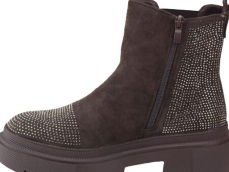 Μποτάκια καφέ suede με στρασάκια