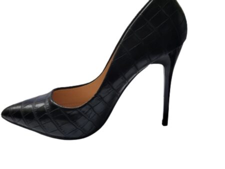 Γόβες στιλέτο δερμάτινες κροκό Μαύρη