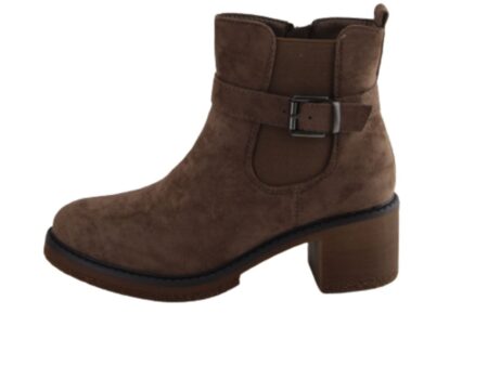 Μποτάκι χακί με τακούνι και διακοσμητική αγκράφα