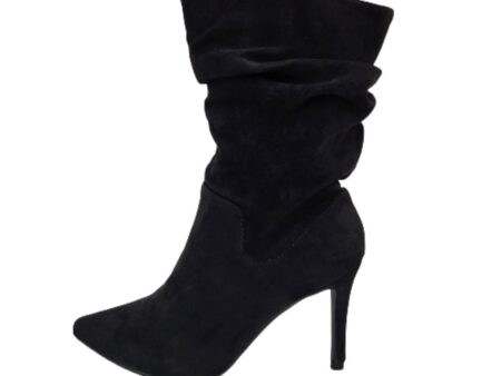 Μπότα ψηλή μυτερή suede Μαύρη