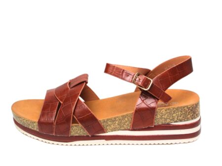 Aνατομικό δερμάτινο πέδιλο με χιαστί λουριά camel