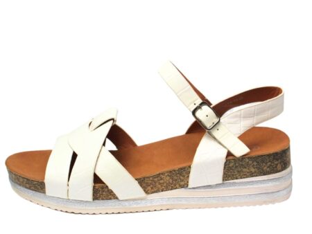Aνατομικό δερμάτινο πέδιλο με χιαστί λουριά λευκό