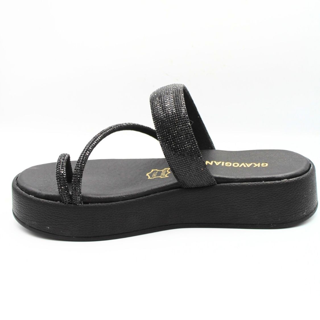 Γυναικεία χειροποίητα δερμάτινα σανδάλια GKAVOGIANNIS Μαύρα