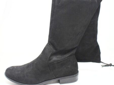 Μπότα suede μαύρη με κορδόνι πίσω