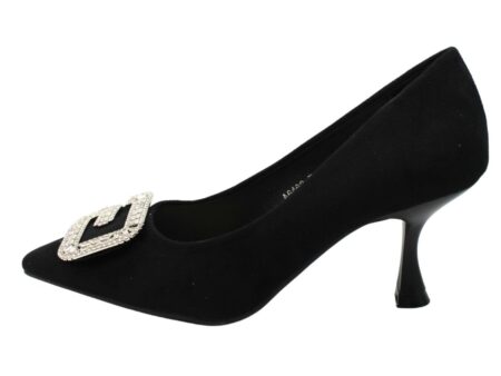 Γόβα σουέντ μαύρη με διακοσμητικο και ιδιαίτερο τακούνι