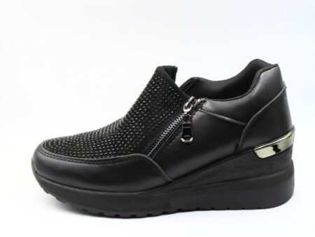 Sneakers με Strass και Φερμουάρ Μαύρο Δίπατο