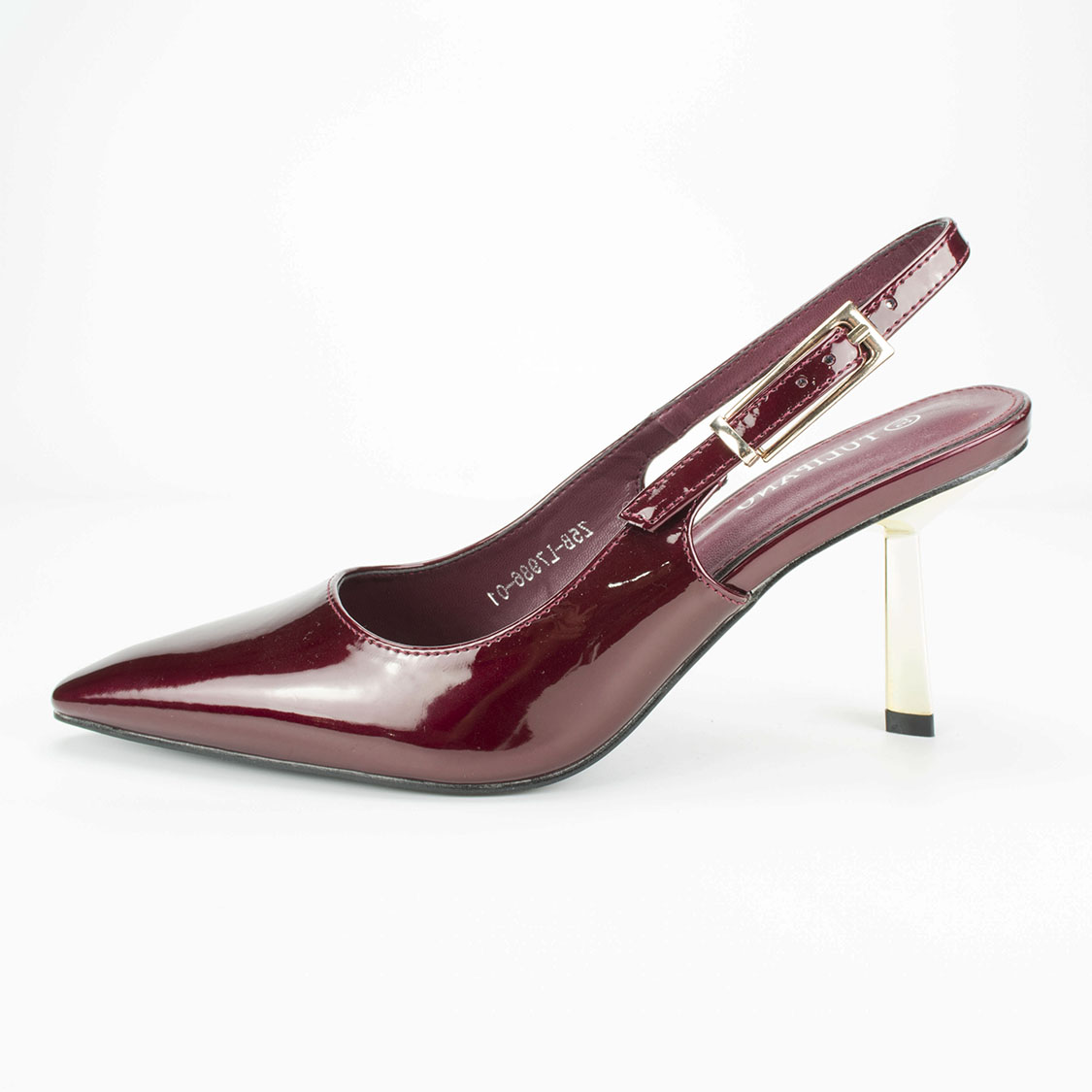 Μπορντό Γόβες Open Heel Λουστρίν με Χρυσό Τακούνι