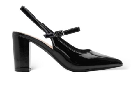 Μαύρες Γόβες Open Heel Λουστρίνι με Μπαρέτα και Χοντρό Τακούνι