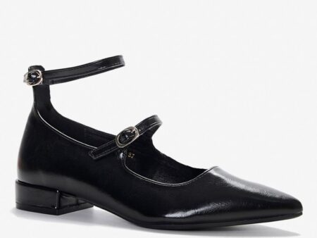 Κλασική Μαύρη Μυτερή Μπαλαρίνα με Διπλά Λουράκια