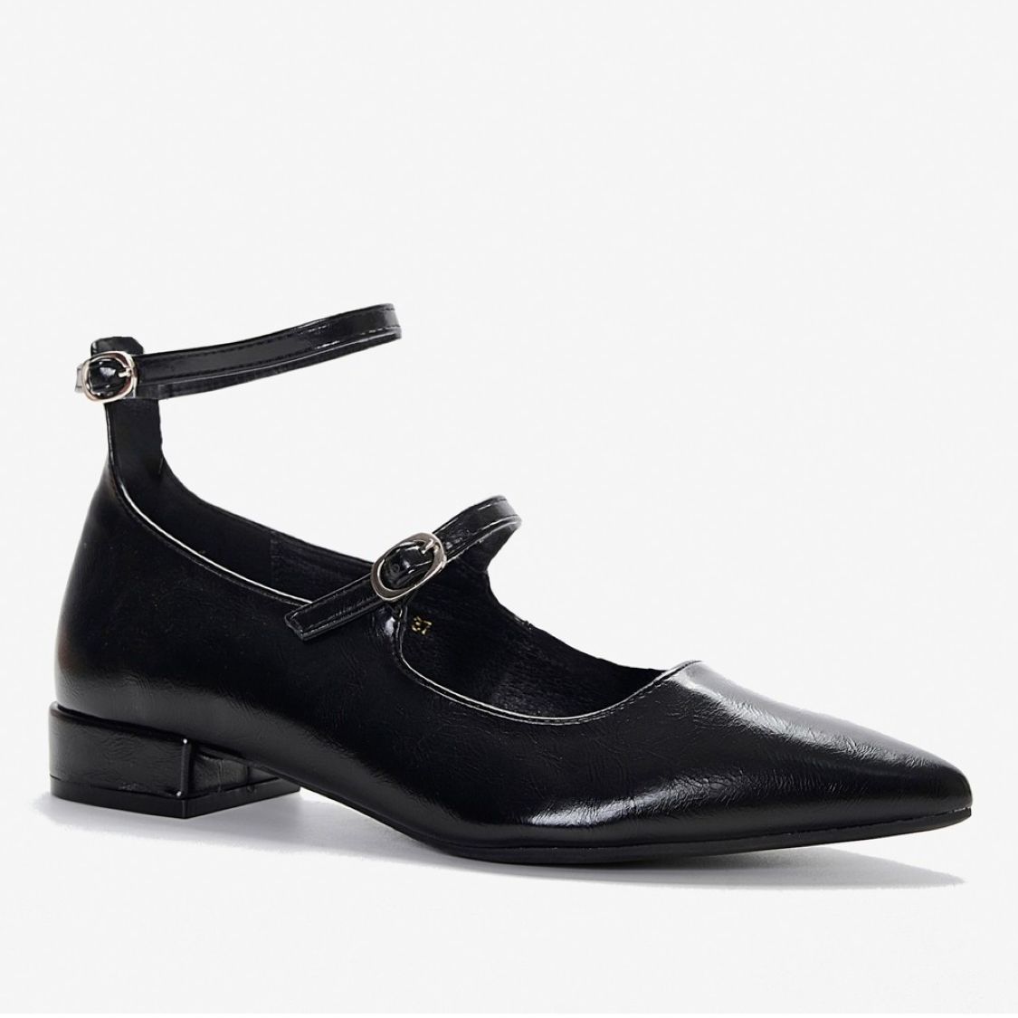 Κλασική Μαύρη Μυτερή Μπαλαρίνα με Διπλά Λουράκια