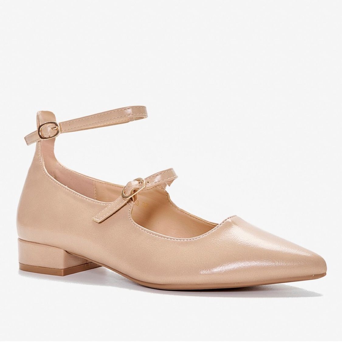 Κλασική Μπεζ Μυτερή Μπαλαρίνα με Διπλά Λουράκια