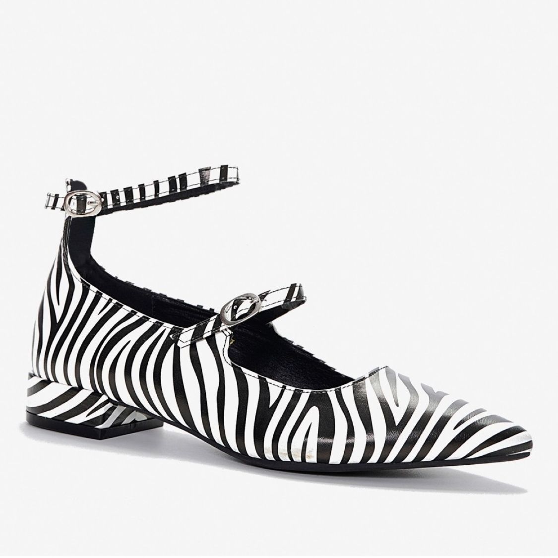 Κλασική Ζεβρέ Μυτερή Μπαλαρίνα με Διπλά Λουράκια