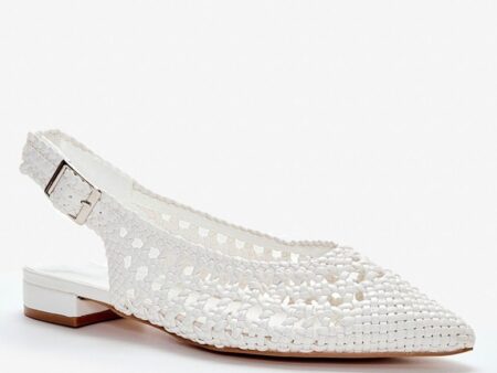 Λευκές Μπαλαρίνες Slingback Μυτερές με Πλεκτό Σχέδιο