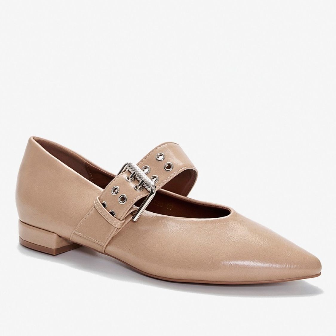 Khaki Μπαλαρίνες Μυτερές με Μπαρέτα