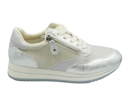 Ασημί sneakers με λεπτομέρεια φερμουάρ και μεταλλική λάμψη