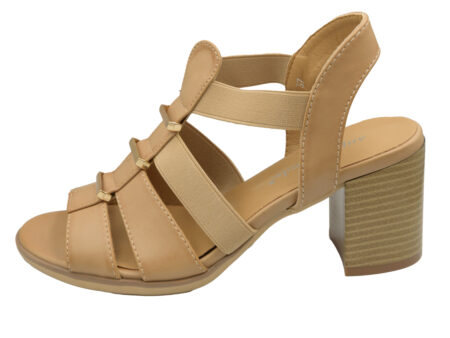 Μπεζ πέδιλα με χοντρό τακούνι και ελαστικά λουράκια