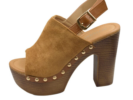 Ταμπά τσόκαρα με ξύλινο τακούνι και χρυσά τρουκς