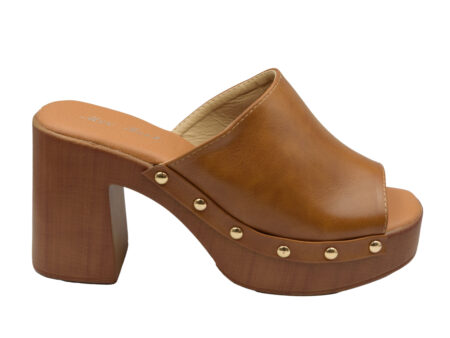 Ταμπά Clogs με ξύλινο τακούνι και χρυσά τρουκς