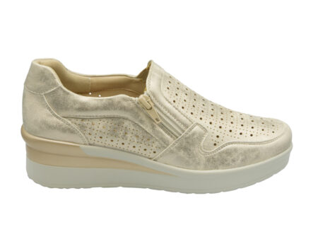 Χρυσό ανατομικό slip-on παπούτσι με φερμουάρ και διάτρητο σχέδιο