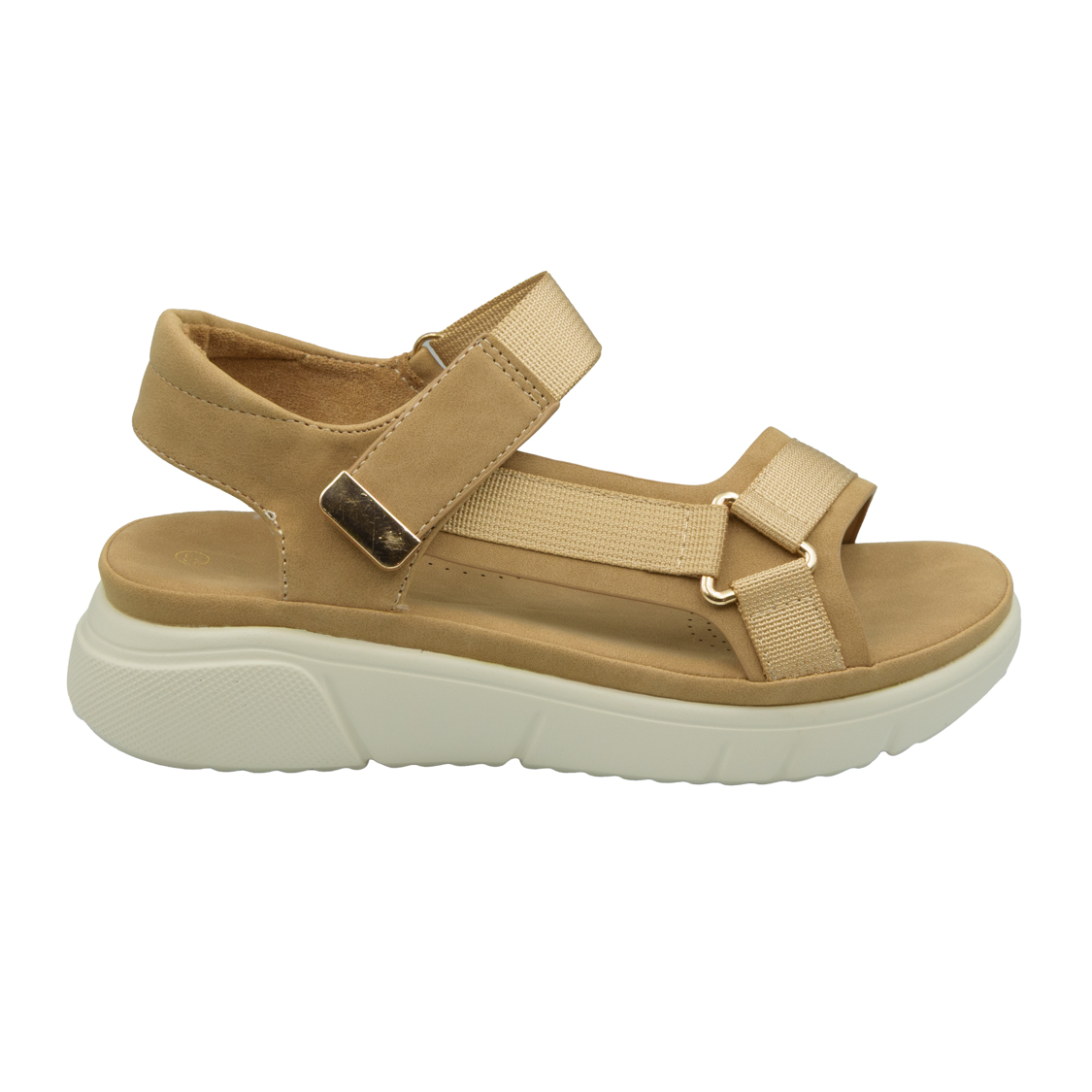 Κάμελ αθλητικά πέδιλα με χοντρή λευκή σόλα και φαρδιά λουράκια