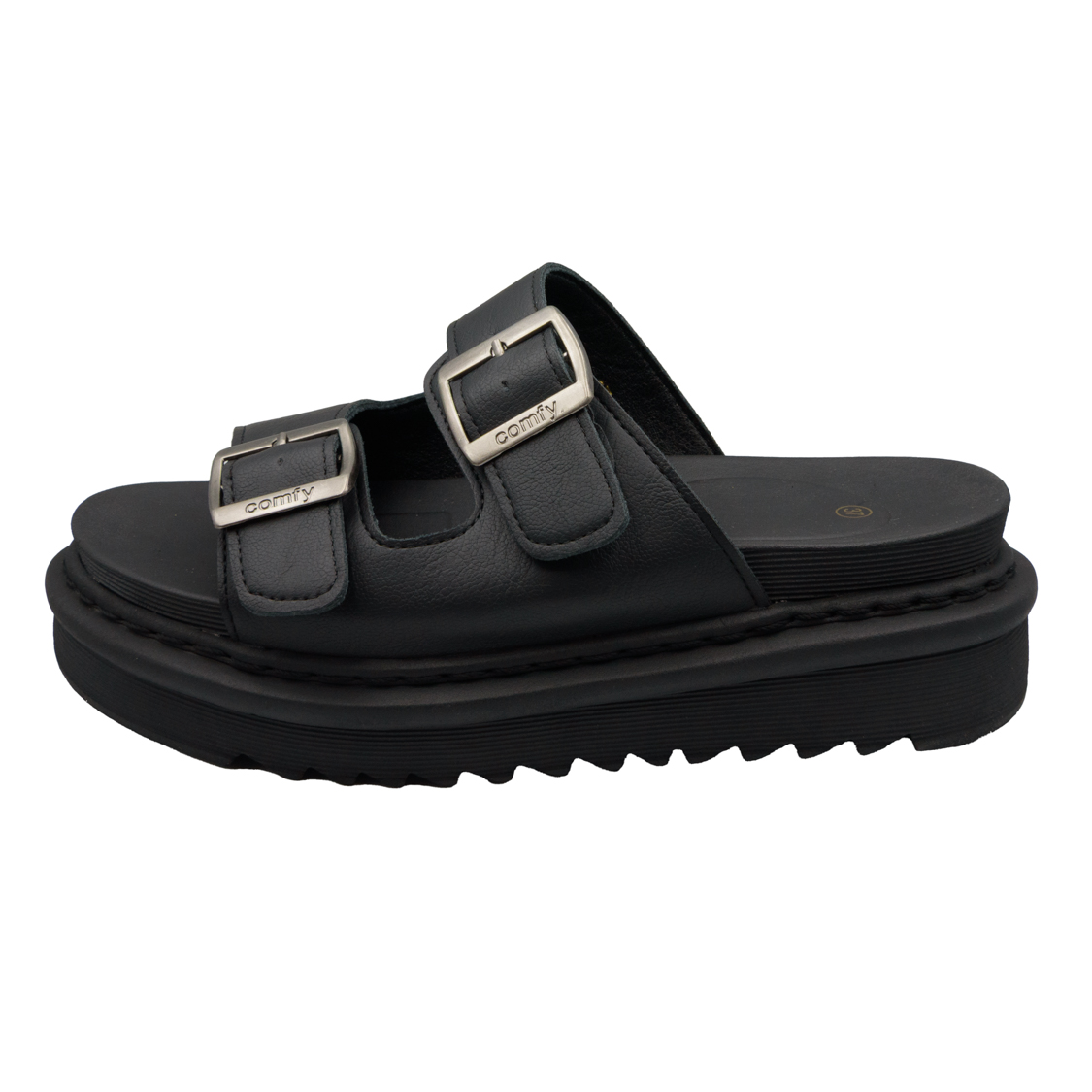 Μαύρα flatform σανδάλια με διπλή αγκράφα