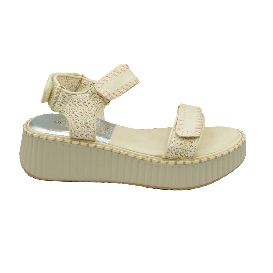 Μπεζ flatform σανδάλια με κεντητά λουράκια και velcro